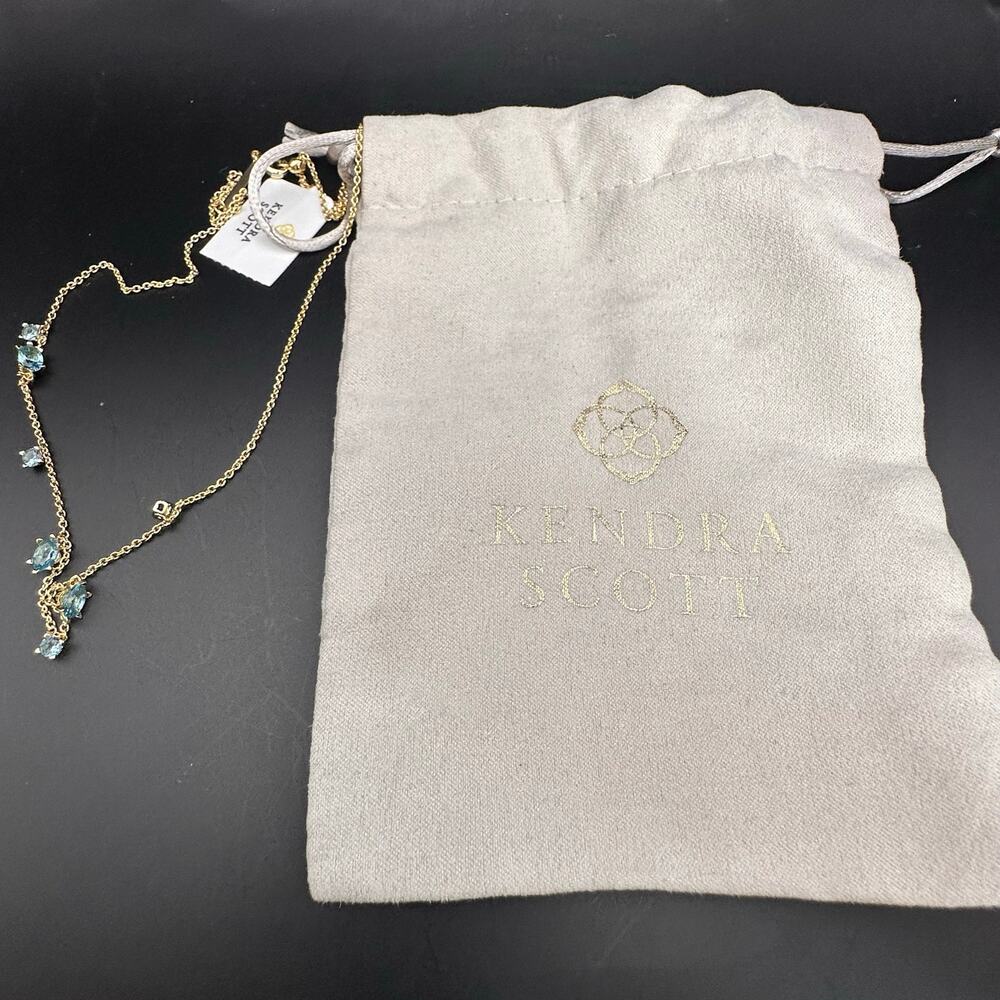 The Kendra Scott Cailin Delicate Strand Necklace NWT Gold Aqua Crystal Jewelry - Picture 10 of 13
